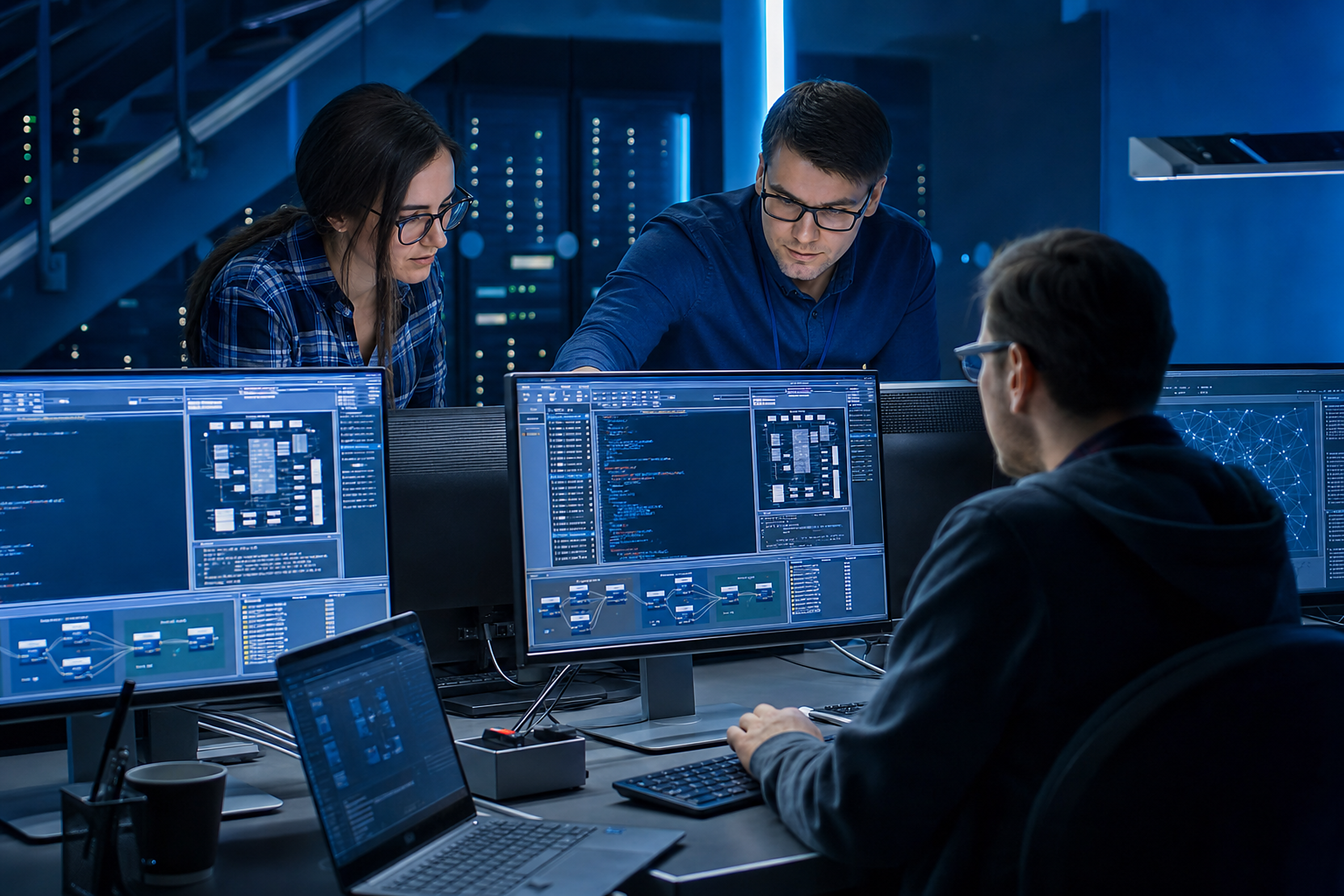 AVYRION team collaborating in a modern tech workspace